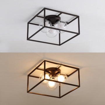 Kyle 14" 3-Light Modern Farmhouse Metal/Iron Open-Caged LED Flush Mount - JONATHAN Y